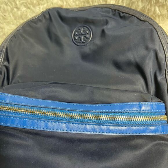 Tory Burch Perry Navy Blue Nylon small backpack royal blue leather trim . main image 14